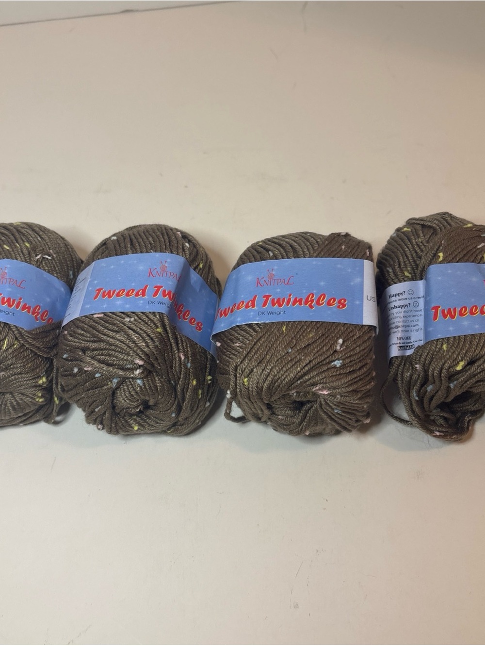 Tweed Twinkles Yarn - Brown Tweed with Color Flecks lot of 4